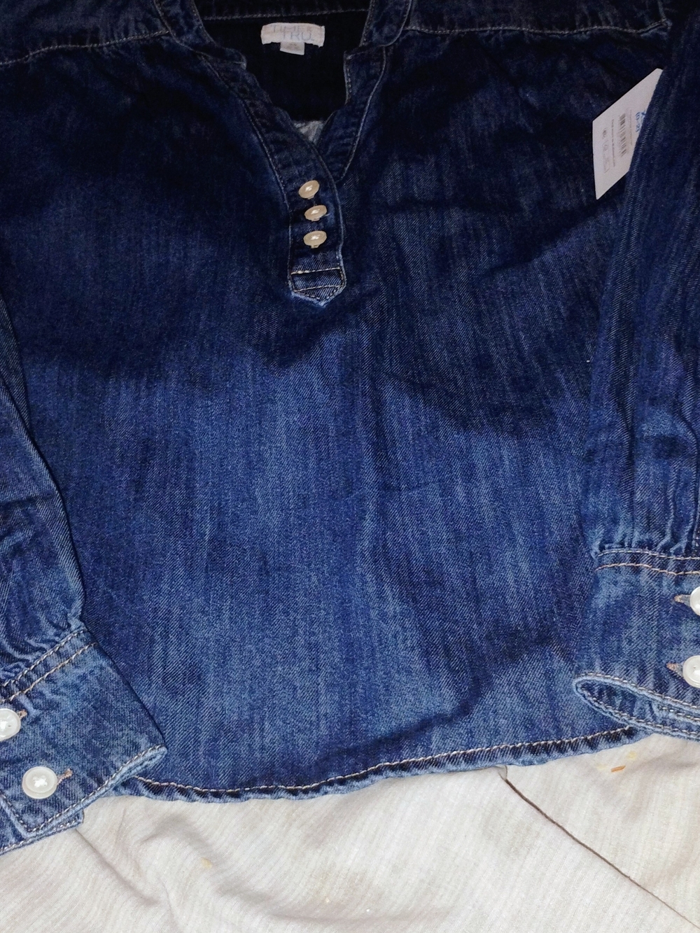 Time and Tru Dark Blue Denim Button-Front Shirt